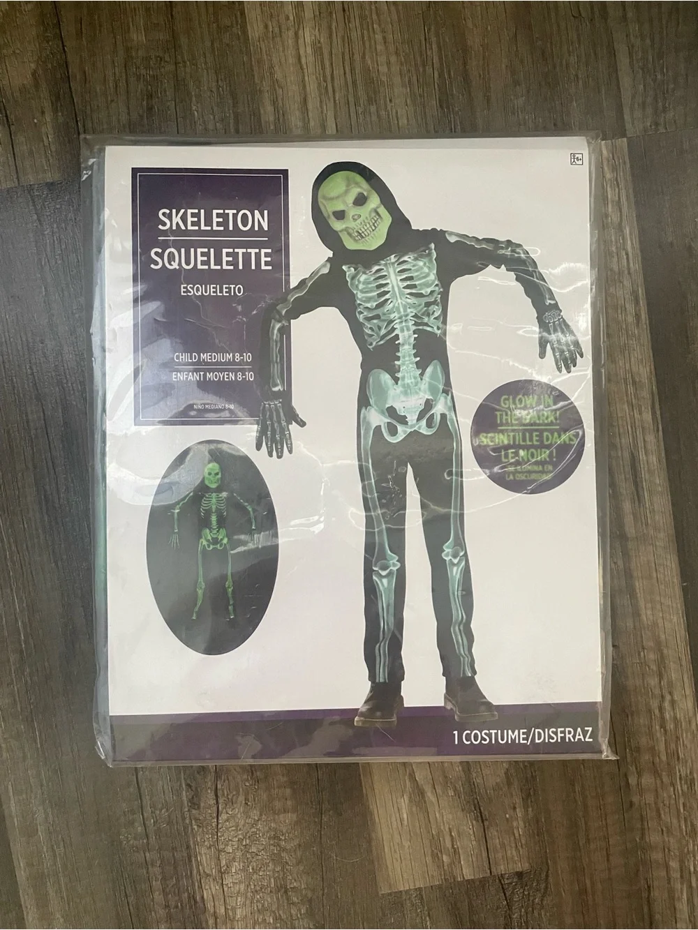 NWT Glow-in-the-Dark Skeleton Kids Costume - Black and Green Halloween Dress Up